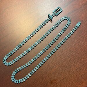 Vintage Blue Rhinestone Belt 37” long